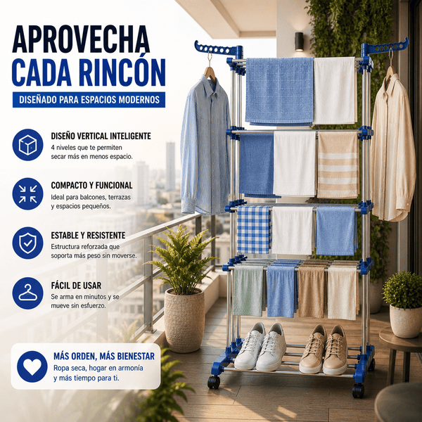 Tendedero Plegable Vertical Organix™ – Secado Rápido y Máximo Ahorro de Espacio