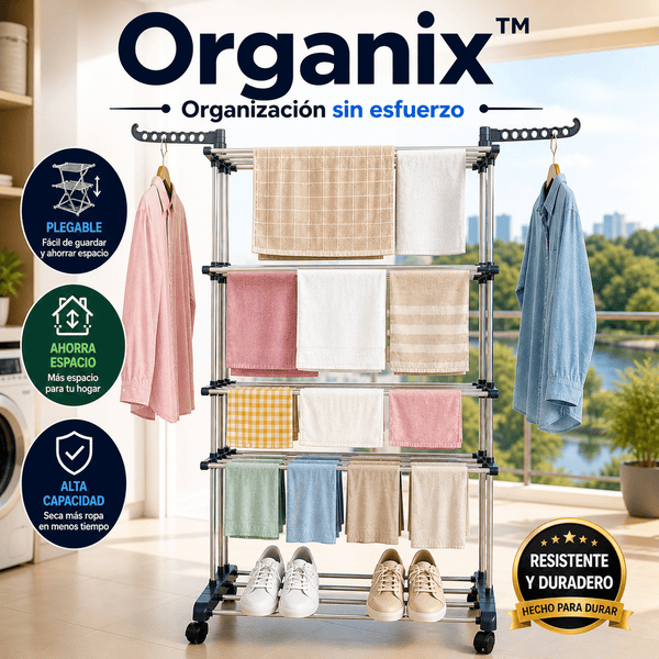 Tendedero Plegable Vertical Organix™ – Secado Rápido y Máximo Ahorro de Espacio