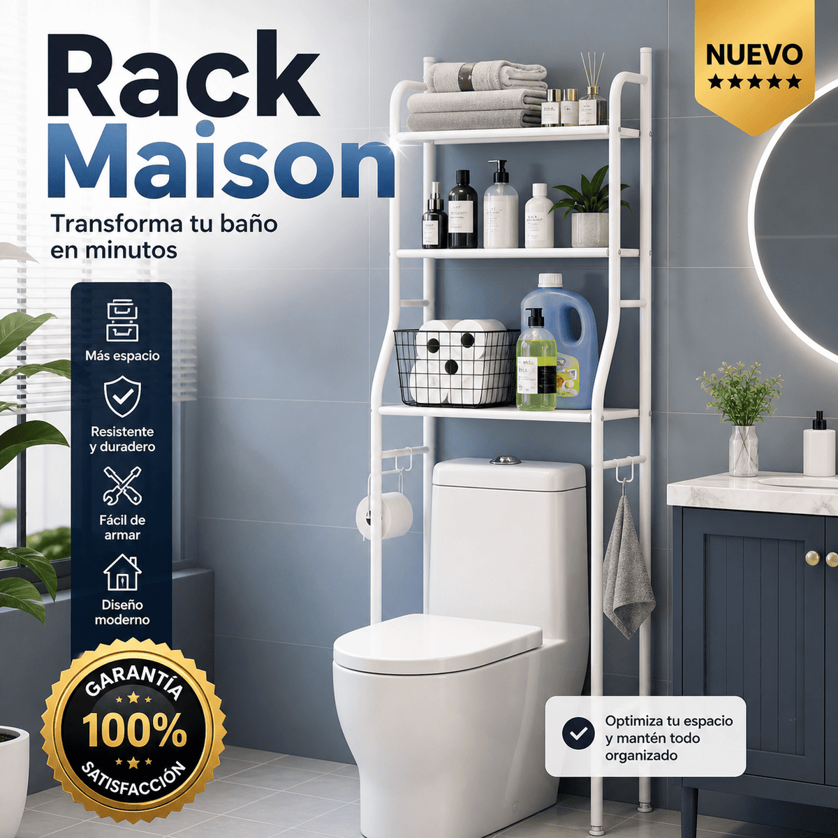 Estante para Baño Sobre Inodoro Rack Maison | Organizador Vertical Resistente y Fácil de Armar