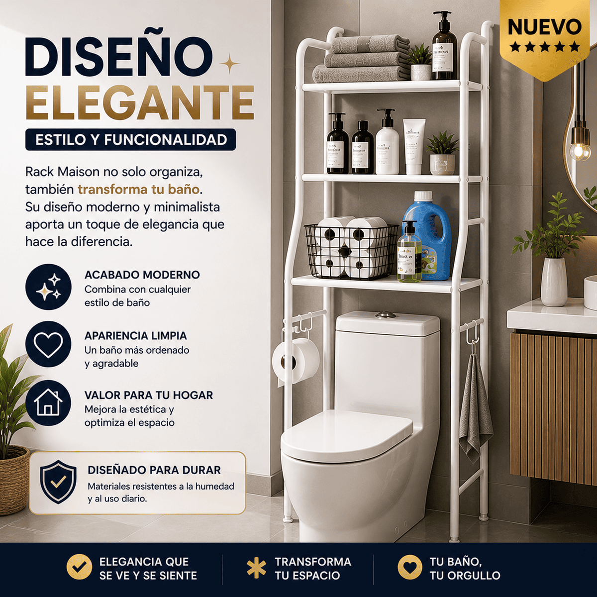 Estante para Baño Sobre Inodoro Rack Maison | Organizador Vertical Resistente y Fácil de Armar