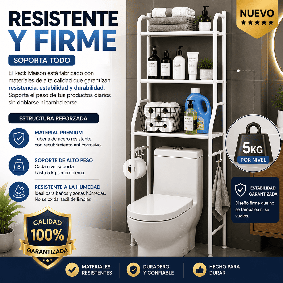 Estante para Baño Sobre Inodoro Rack Maison | Organizador Vertical Resistente y Fácil de Armar