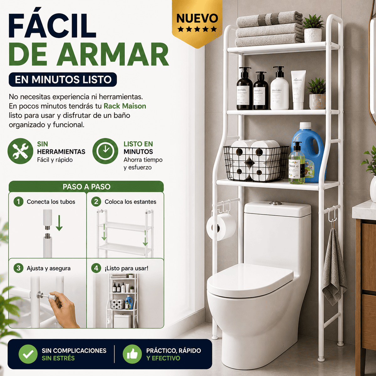 Estante para Baño Sobre Inodoro Rack Maison | Organizador Vertical Resistente y Fácil de Armar