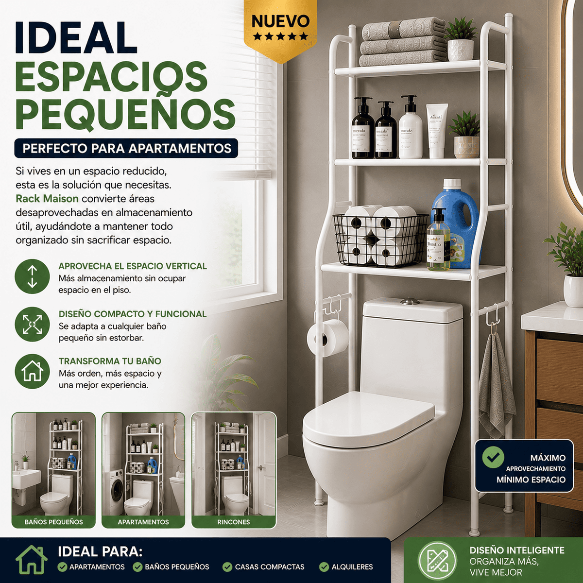 Estante para Baño Sobre Inodoro Rack Maison | Organizador Vertical Resistente y Fácil de Armar