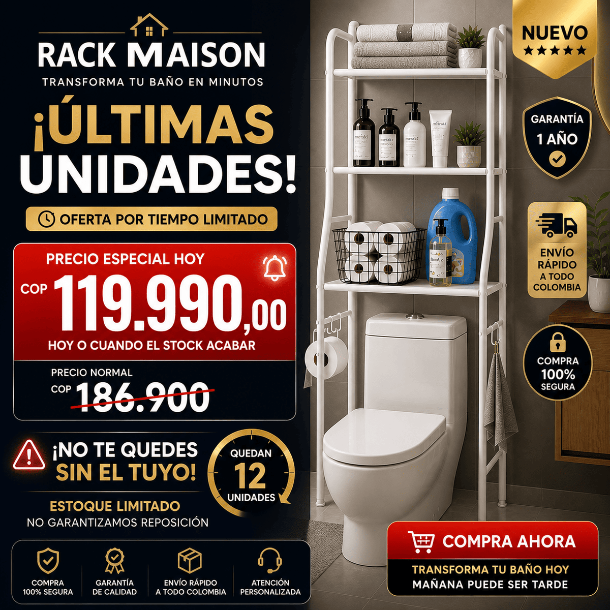 Estante para Baño Sobre Inodoro Rack Maison | Organizador Vertical Resistente y Fácil de Armar