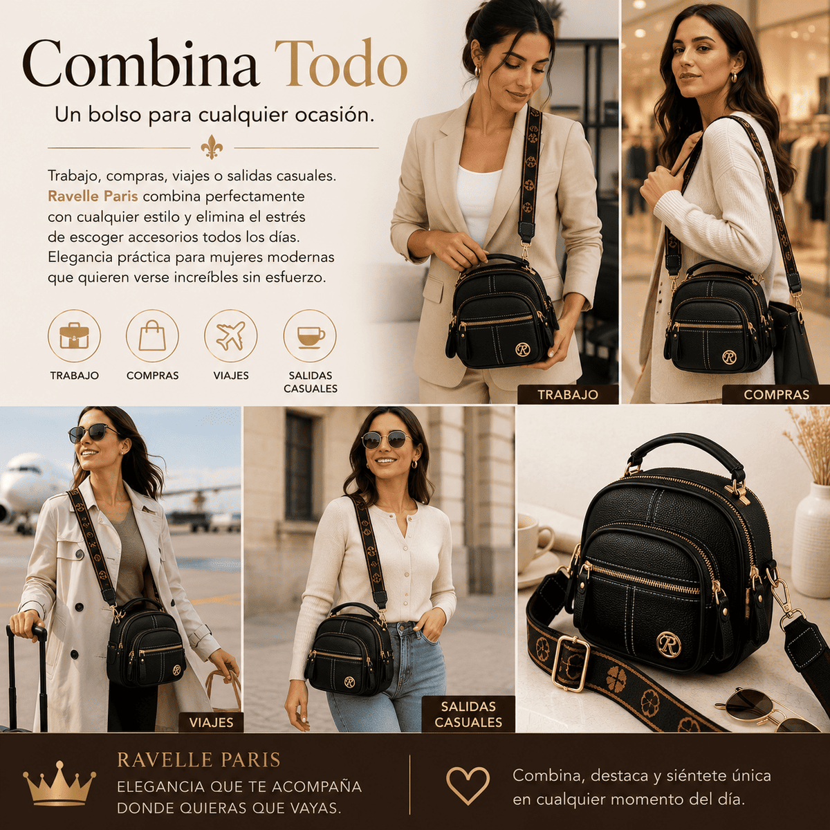 Bolso de hombro elegante e informal | Ravelle Paris