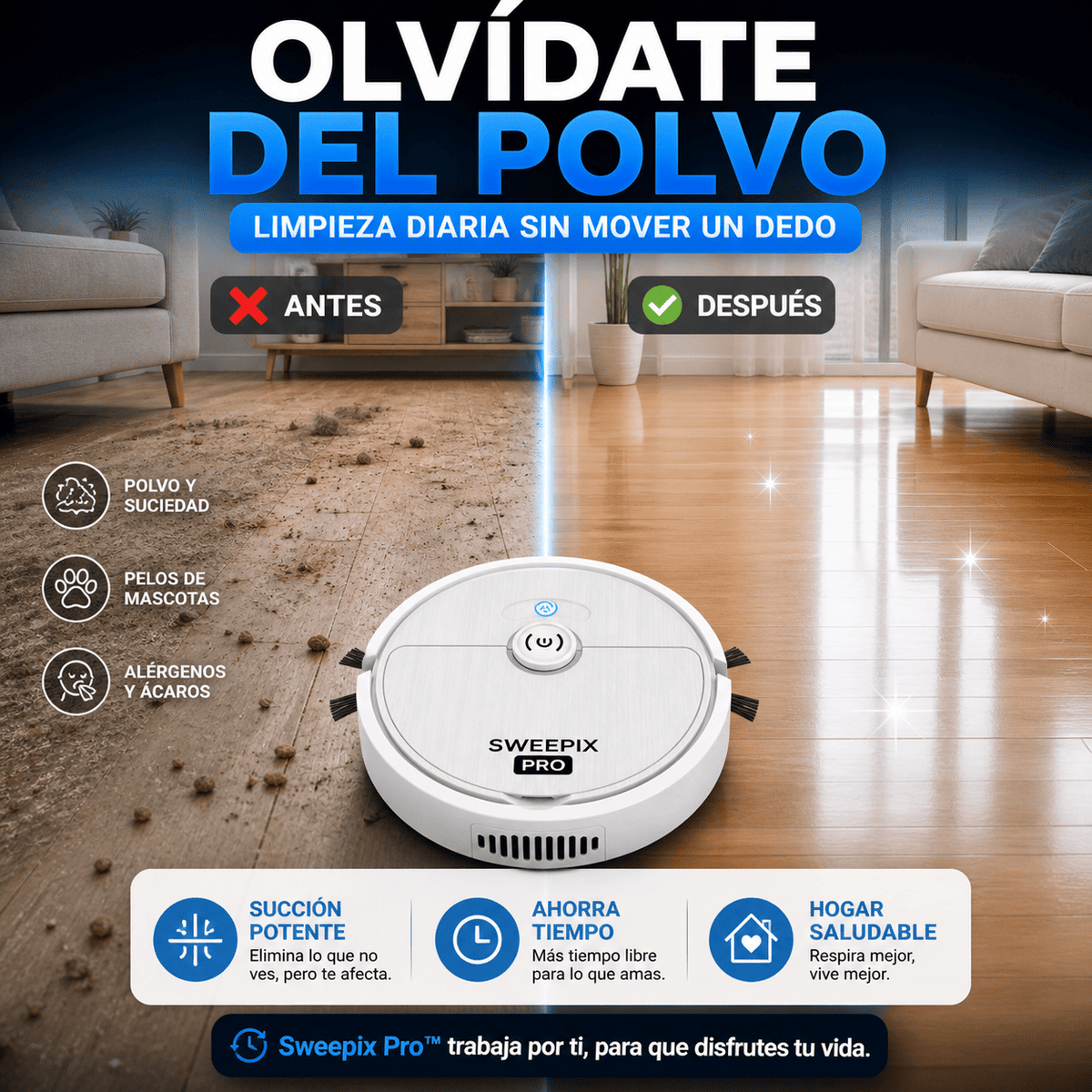 Aspiradora Inteligente Automática Robot Sin Esfuerzo | Sweepix Pro™