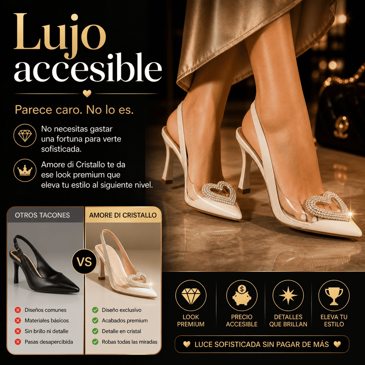 Sandalias de Tacon Cristal - Comodidad de Talco, Destello de Cristal