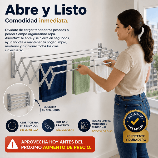 Tendedero Plegable de Pared Tipo Acordeón de 100 cm