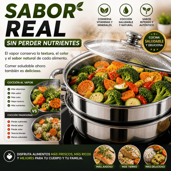 Vaporera en Acero Inoxidable con tapa de vidrio A Vapore Santé