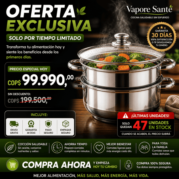 Vaporera en Acero Inoxidable con tapa de vidrio A Vapore Santé