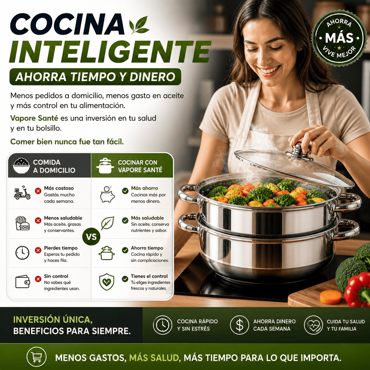 Vaporera en Acero Inoxidable con tapa de vidrio A Vapore Santé