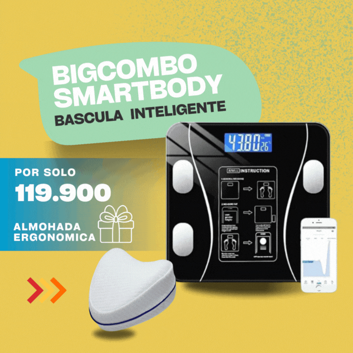 BigCombo  Báscula Inteligente con Bluetooth - Monitor de Composición Corporal y App  + Almohada Ergonomica  SOLO HOY